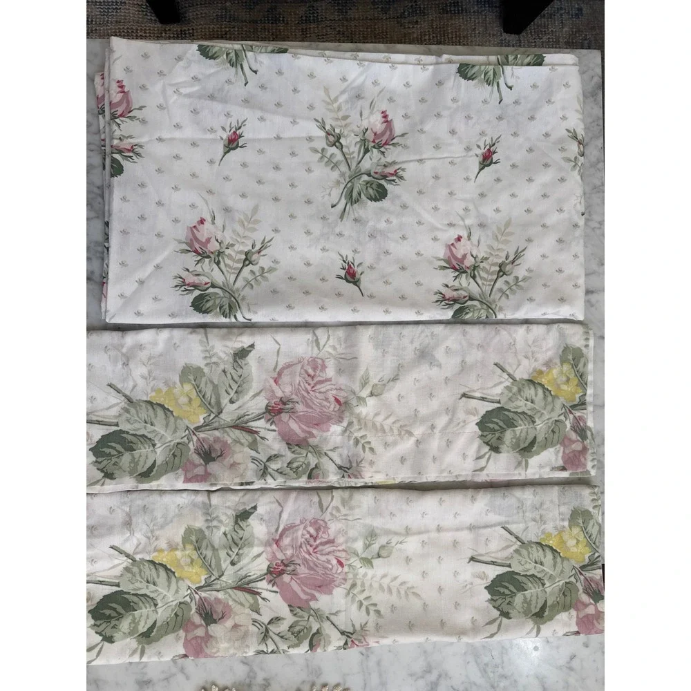 Springmaid Vintage Floral Queen Flat Sheet 2 Pillowcases Pink Rose Cottagecore